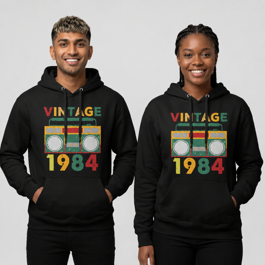 Moletom Unissex Vintage 1986 1984 Canguru Com Capuz Blusa de Frio Estampa Digital Premium Retrô