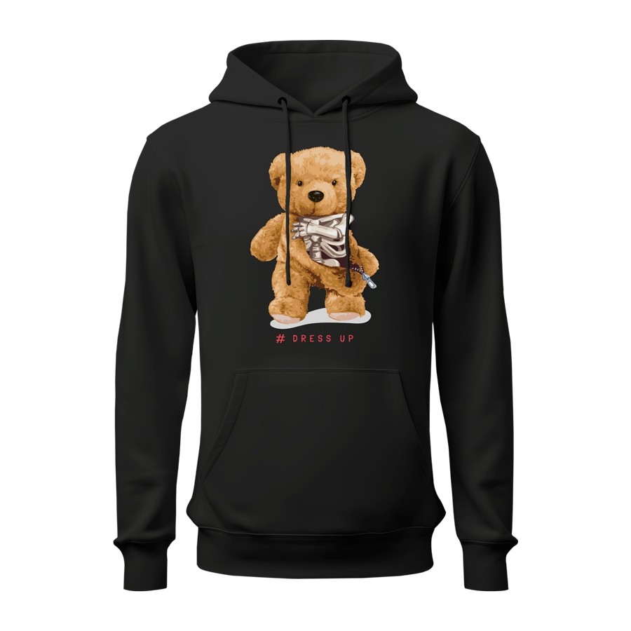 Blusa de Frio Agasalho Moletom Flanelado com Capuz Estampa Digital Unissex Envio Imediato Urso Caveira