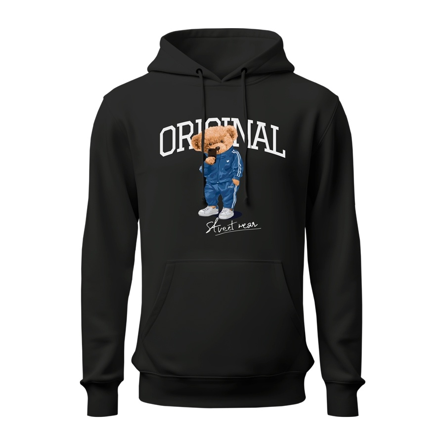 Blusa de Frio Agasalho Moletom Flanelado com Capuz Estampa Digital Unissex Envio Imediato Urso Estiloso