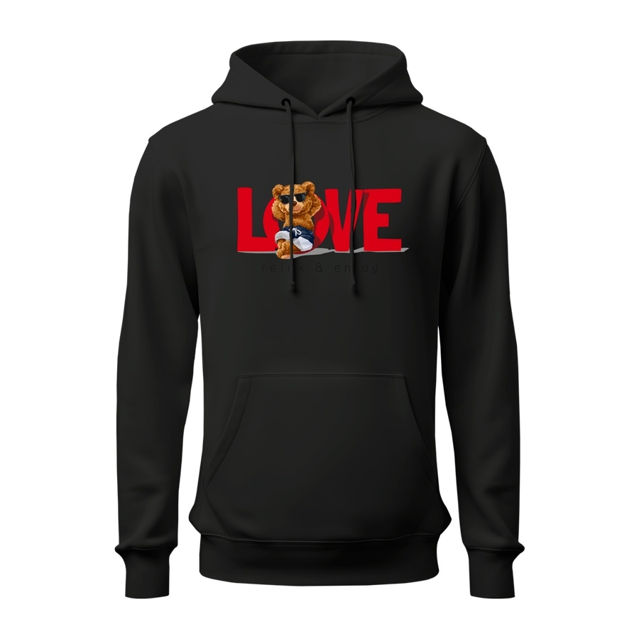 Blusa de Frio Agasalho Moletom Flanelado com Capuz Estampa Digital Unissex Envio Imediato Urso Love