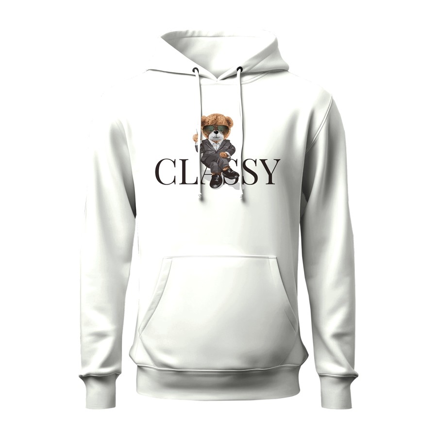 Blusa de Frio Agasalho Moletom Flanelado com Capuz Estampa Digital Unissex Envio Imediato Urso Estiloso de Terno
