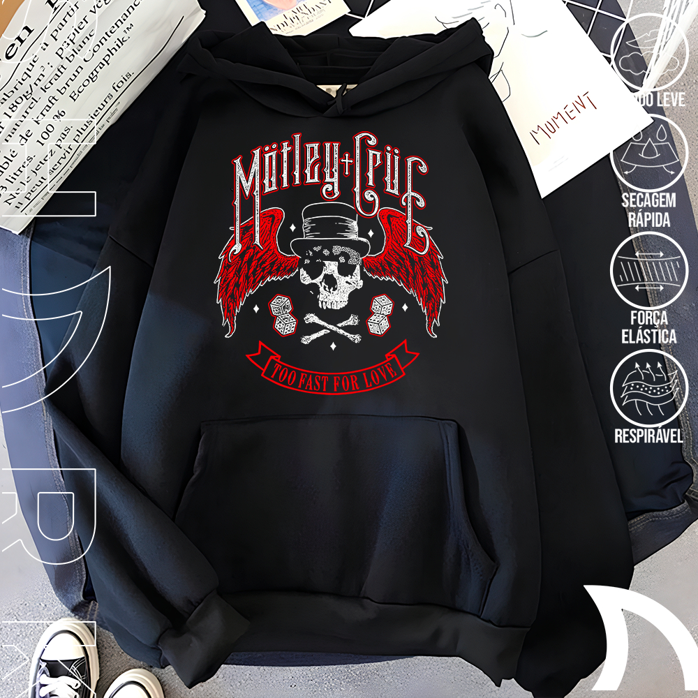 Moletom Canguru Blusa De Frio Motley Crue Too Fast For Love Skull Rock N Roll Vintage Unissex