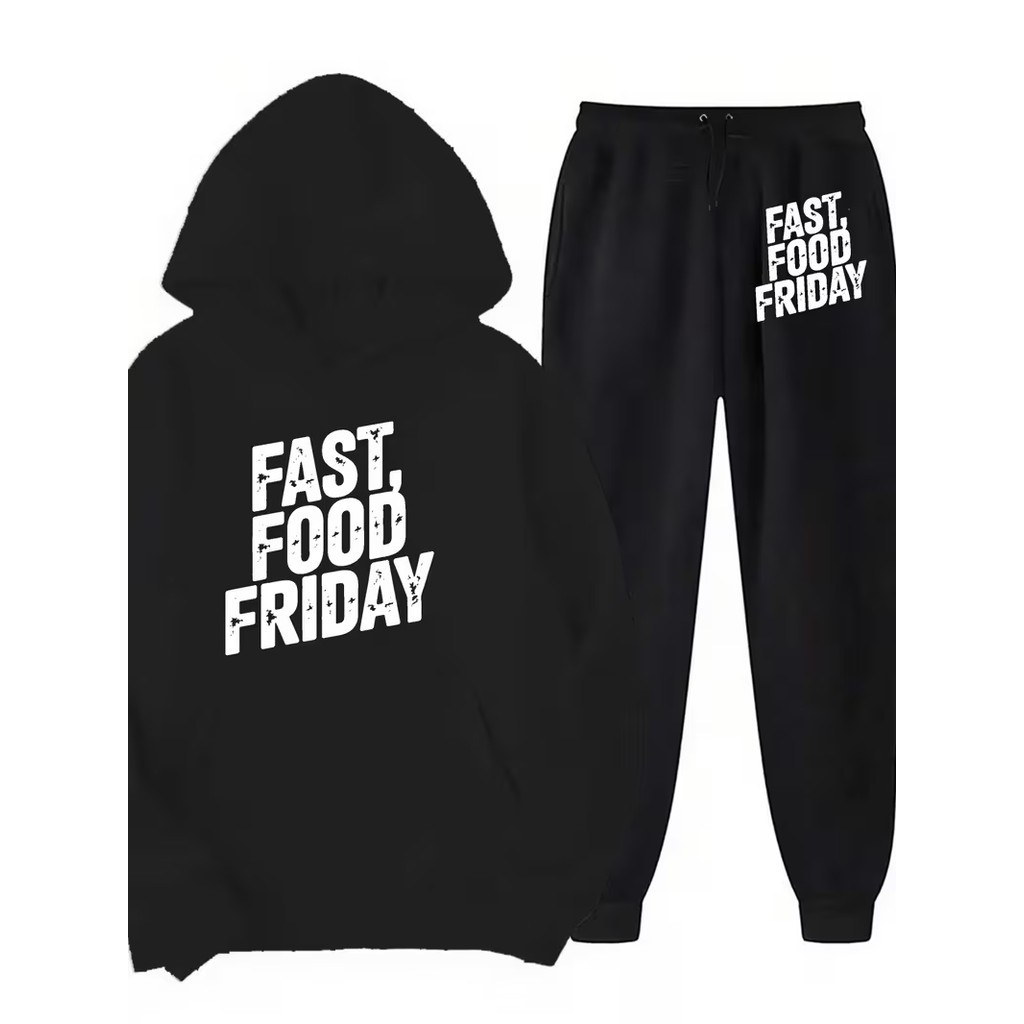 Conjunto Moletom Canguru Masculino Fast food Blusa De Frio + Calça Moletom Estampados Unissex Outono/Inverno