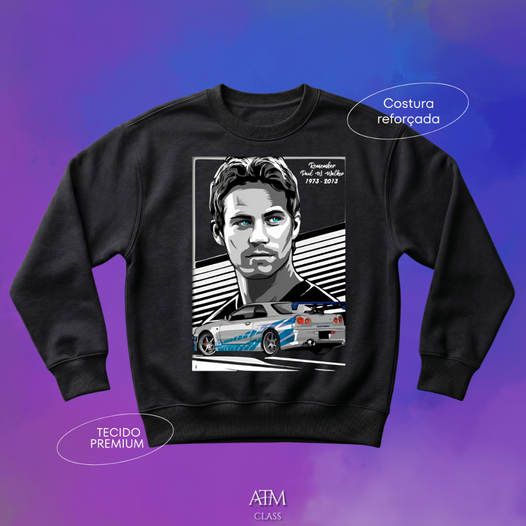 Moletom Casual Paul Walker Nissan Skyline filme Fast & Furious tecido premium envio imediato