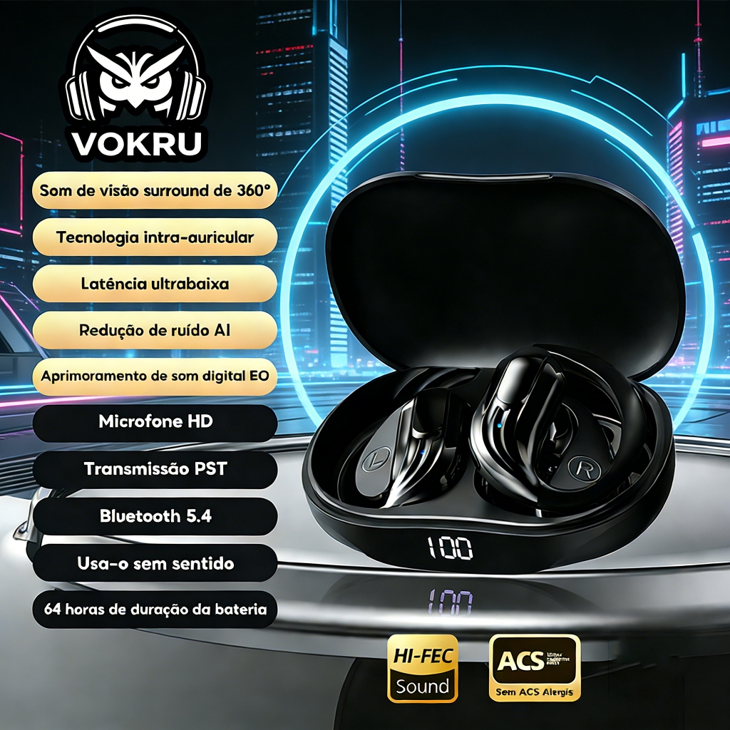 OWS Bluetooth 5.4 Fones de Ouvido Sem Fio – Touch HD Sound I Ergonomic Com Microfone I Esportivo Antitranspirante