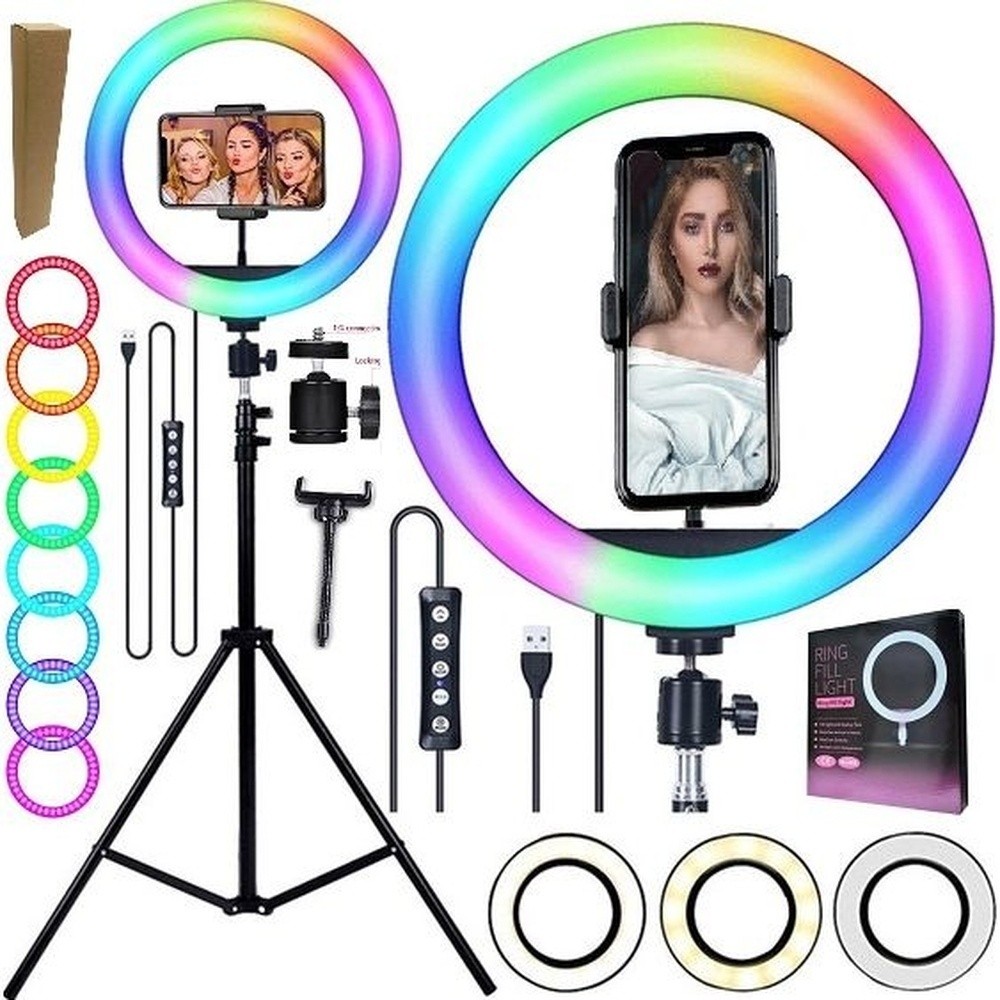 Ring Light Colorido 8 Polegadas com Tripe 2,10mt - Kit  RGB   jimmy