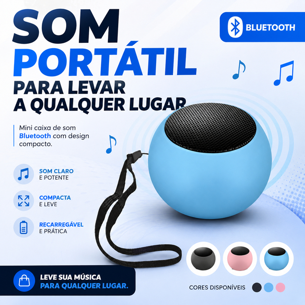 Caixa de Som Bluetooth Portátil 3W Mini Speaker Wireless USB Rádio FM AUX Recarregável Cores Sortidas