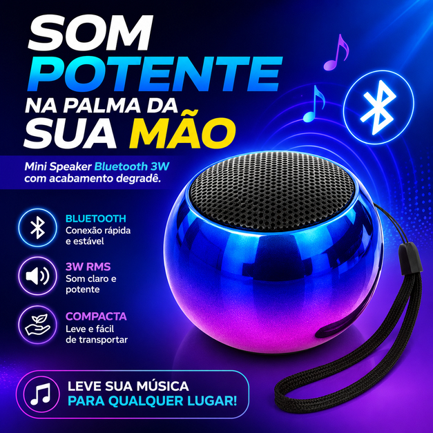 Caixa de Som Bluetooth Mini 3W Speaker Wireless Portátil com Rádio FM USB AUX
