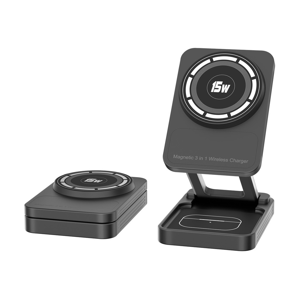 Carregador 3 em 1 Wireless Indução Qi2 Para Celular Fones de Ouvido e Smartwatch C42