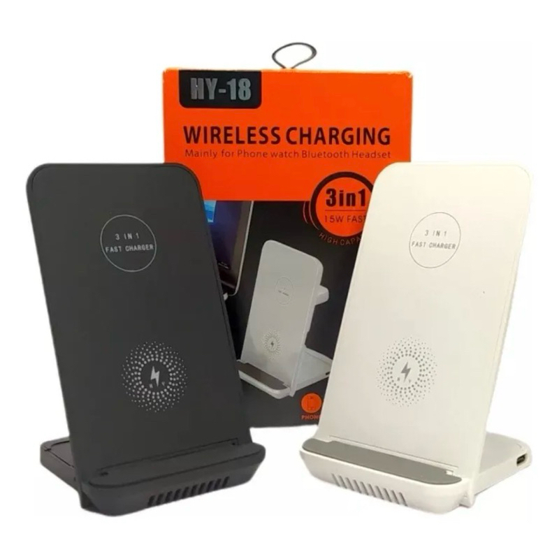 Carregador por Indução Wireless Charging Suporte Sem Fio 3 em 1 Smartphone Fone Smartwatch