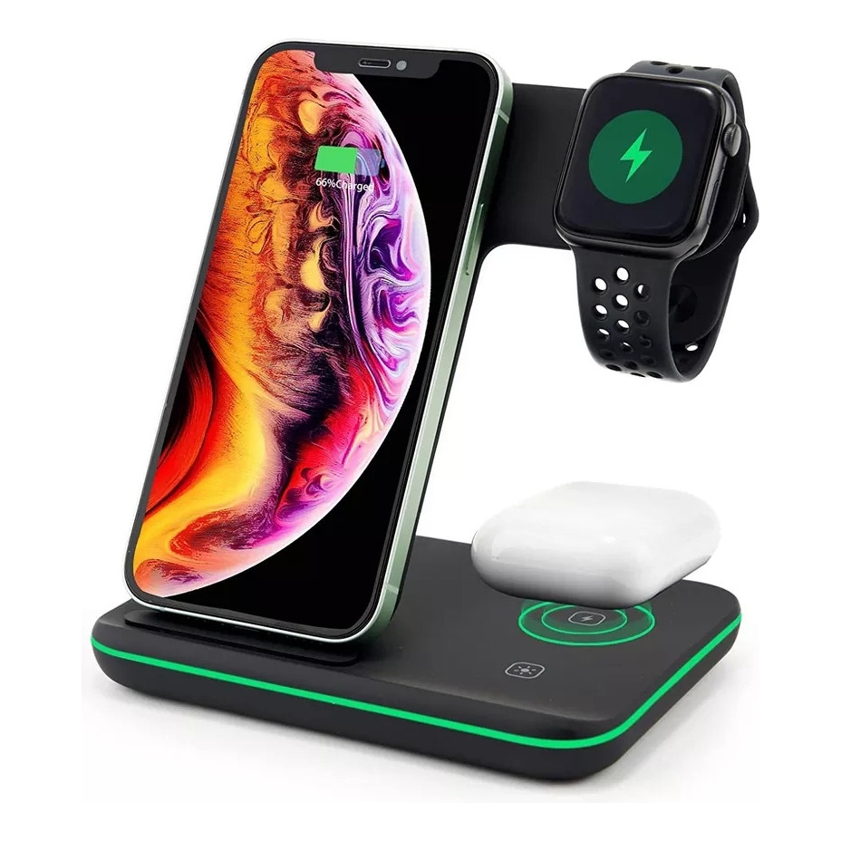 Carregador Wireless Qi 10w 3 Em 1 Smartphone Watch Fone Wire