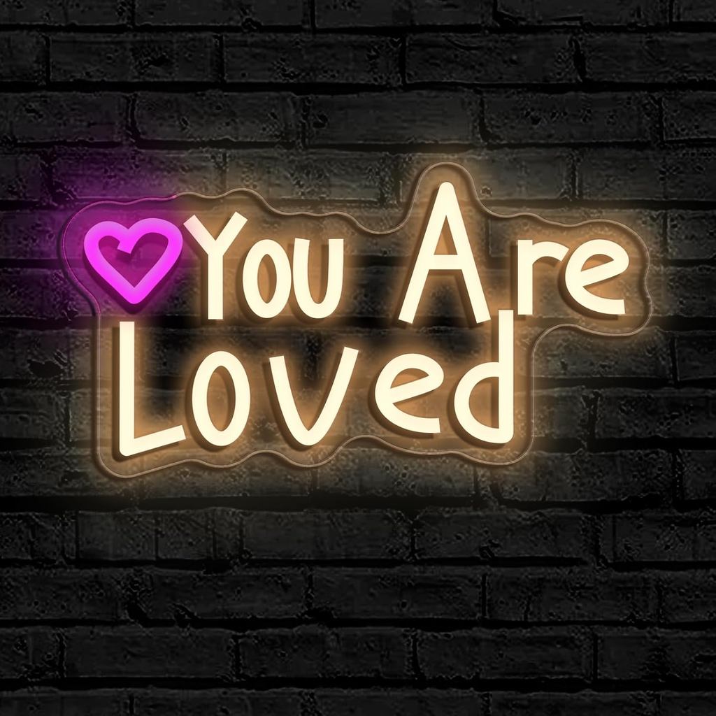 You Are Loved Neon Sign Today for Girl Party Motivational neon signWall Decor, Dimmable, USB Powered, Pink Heart Motivat