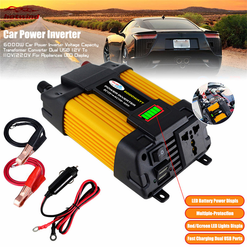 4000W/6000W Car Power Inverter Voltage Capacity Transformer Converter USB 12V To 110V/220V For Appliances LED Display
