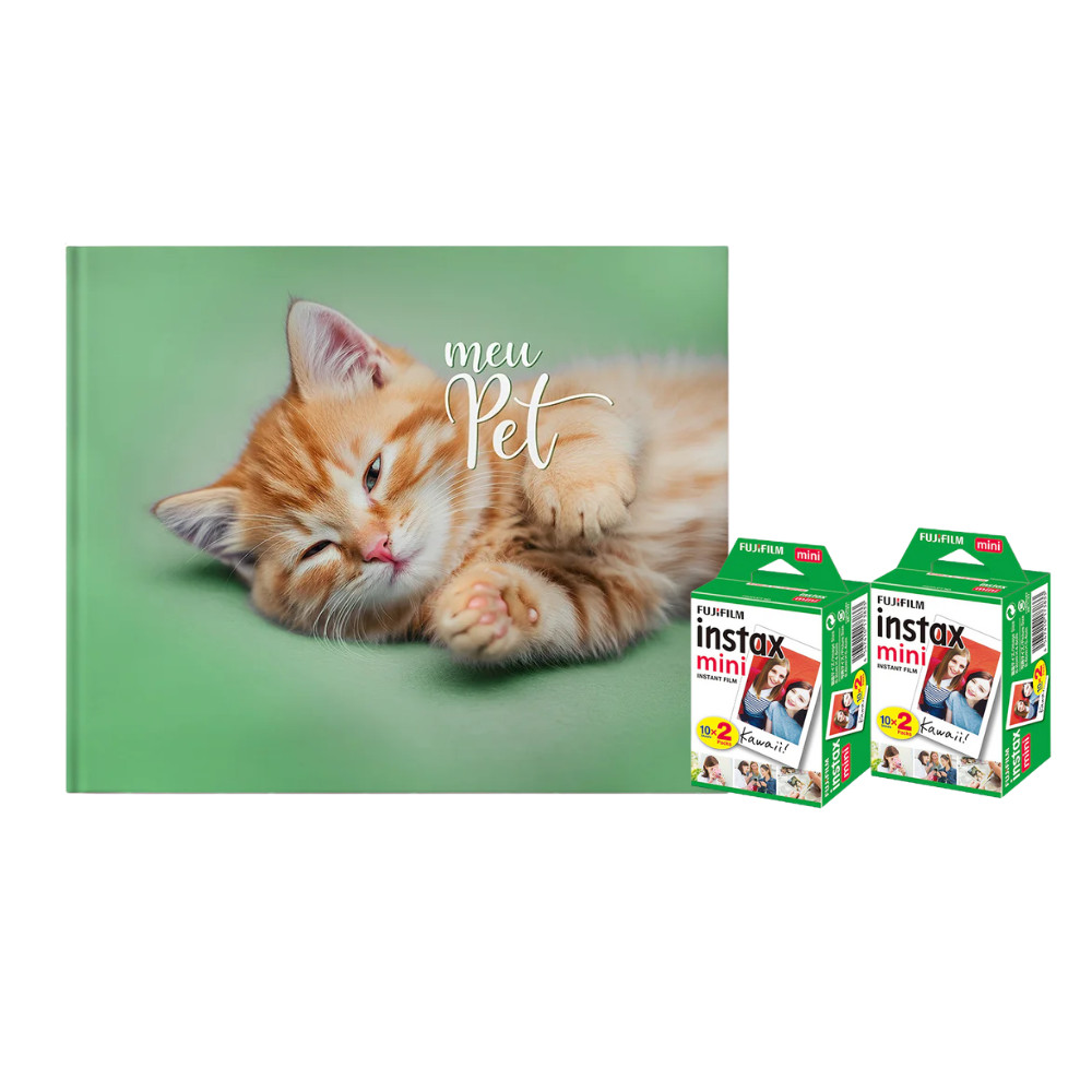 Kit 40 Fotos Instax Mini Fujifilm + Álbum Meu Pet Gato