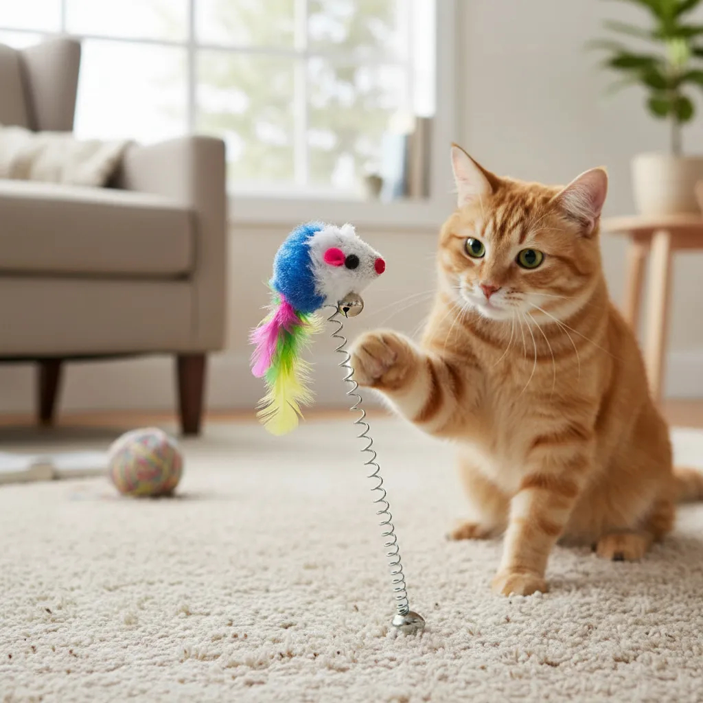 Brinquedo interativo para Gato Pet Vara com pena mini sino