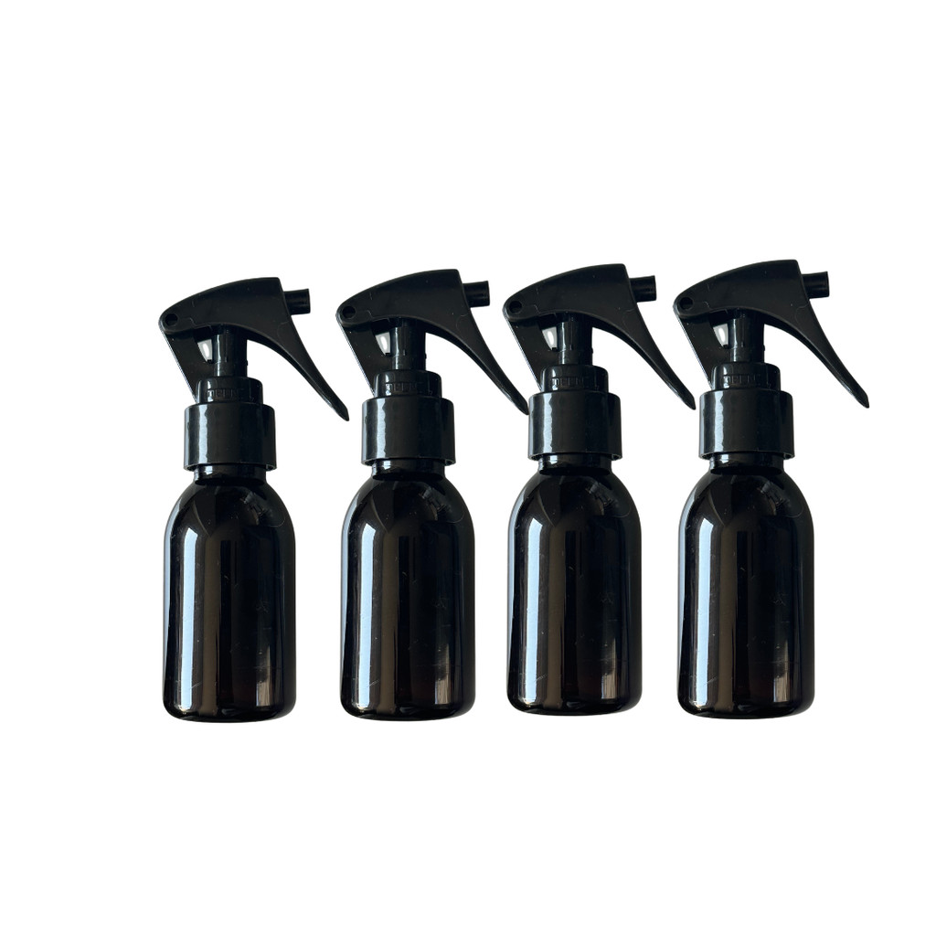 Kit 4 Frascos Borrifador Spray Preto 30ml Âmbar Pet Mini Gatilho