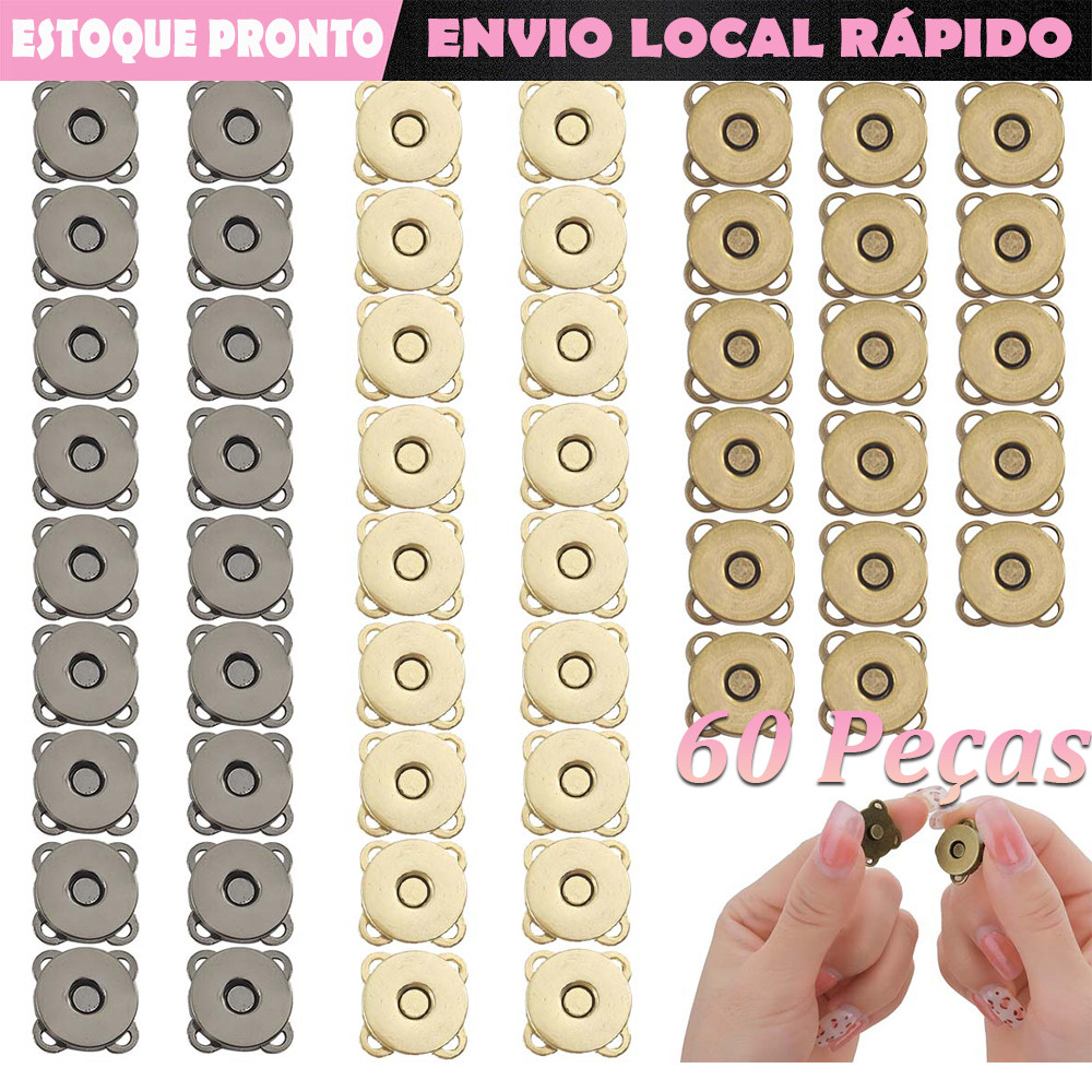 Kit 60 Botao Dourado 18mm Magnéticos Imantados Imã Ideal para Bolsas Carteiras Casacos