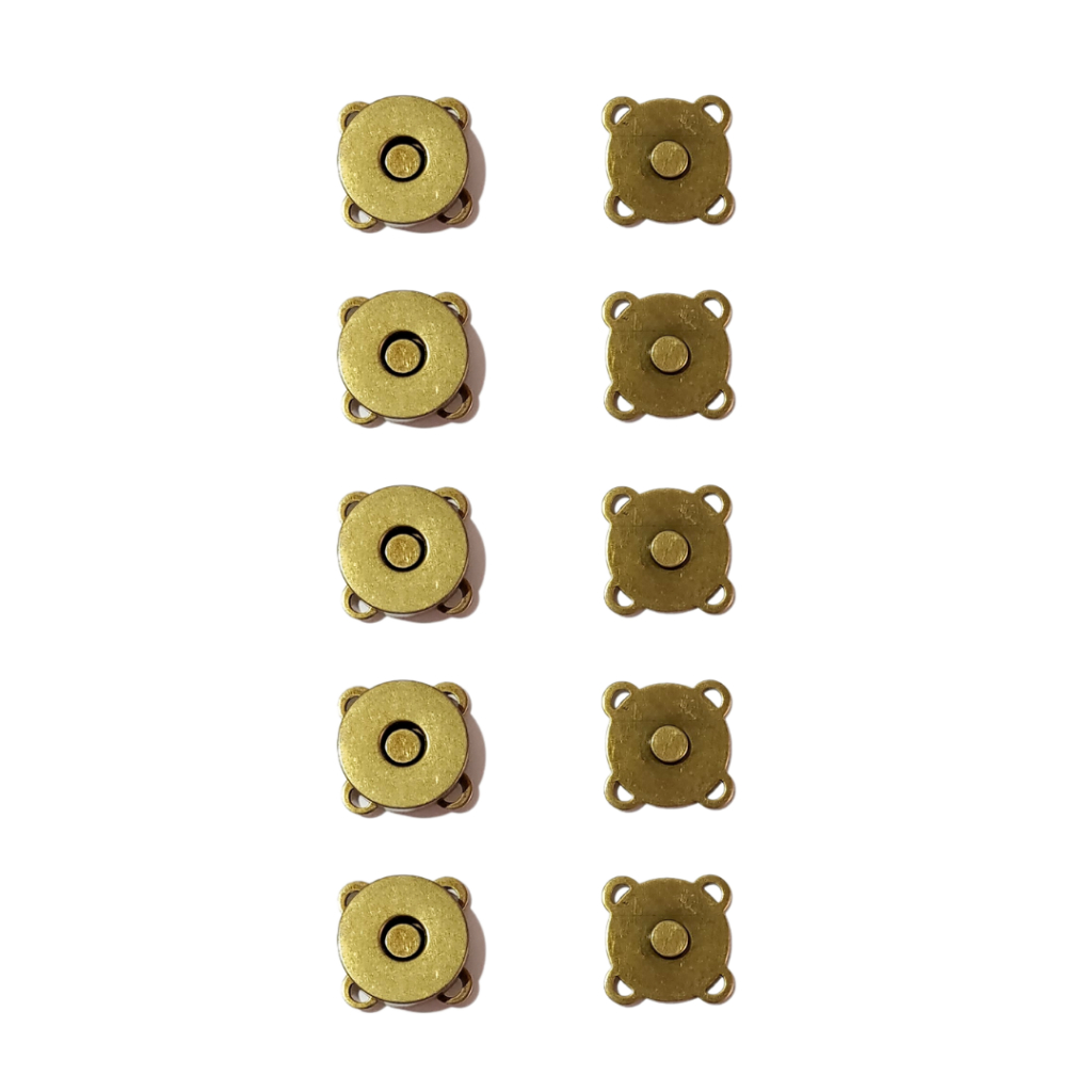 Botao imantado magnetico de costura 18mm cor latao envelhecido Kit 5 unidades para bolsas carteiras casacos e outros