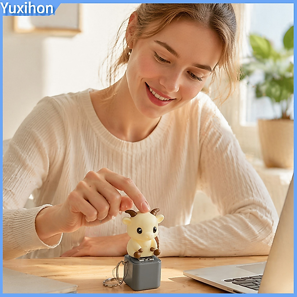 Portable Clicker Keychain Rechargeable Keyboard Fidget Toy with Light Sound – Cow Goat Monkey Pigeon Finger for Stress