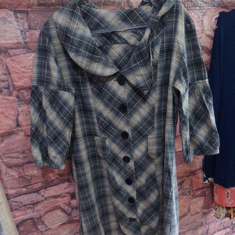 vestido  coat dress xadrez marrom vip premium g