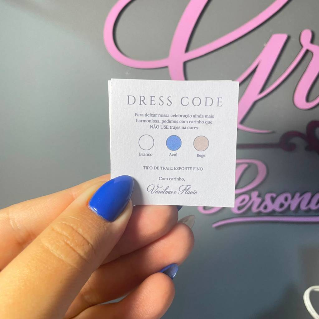 Dress Code Casamento Personalizado | Cartão com Paleta de Cores | Papel Offset premium