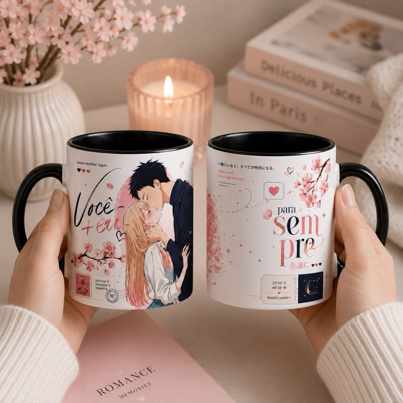 Caneca Porcelana My Dress-Up Darling Preta 325ml | Romance Anime Premium Namorados