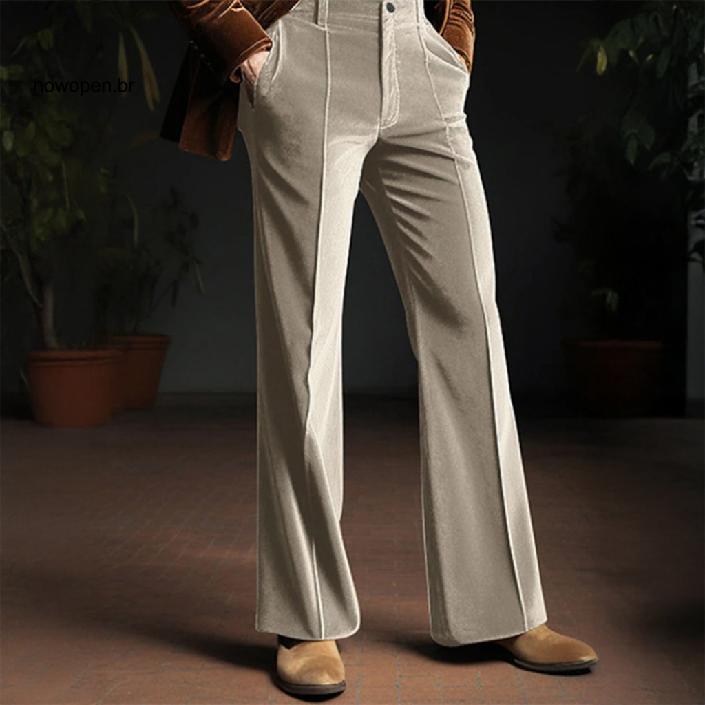 Premium Men Dress Pants Chemical Fiber Blend Men's Mid-rise Business Suit with Button Zipper Fly Solid Color Straight Wi