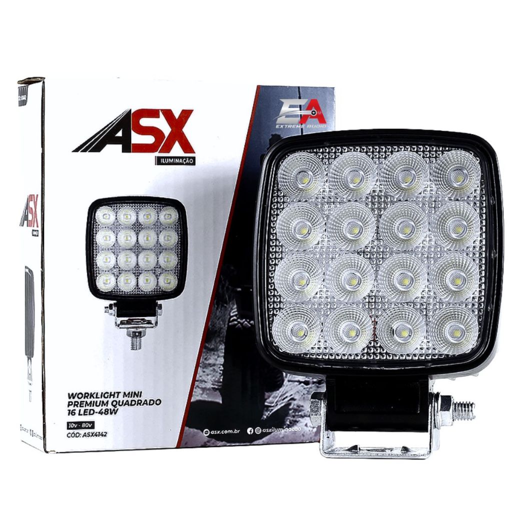Farol Led 16 Led Premium Quadrado Workligth 48w 6000k 12-24 Bivolt Asx4142