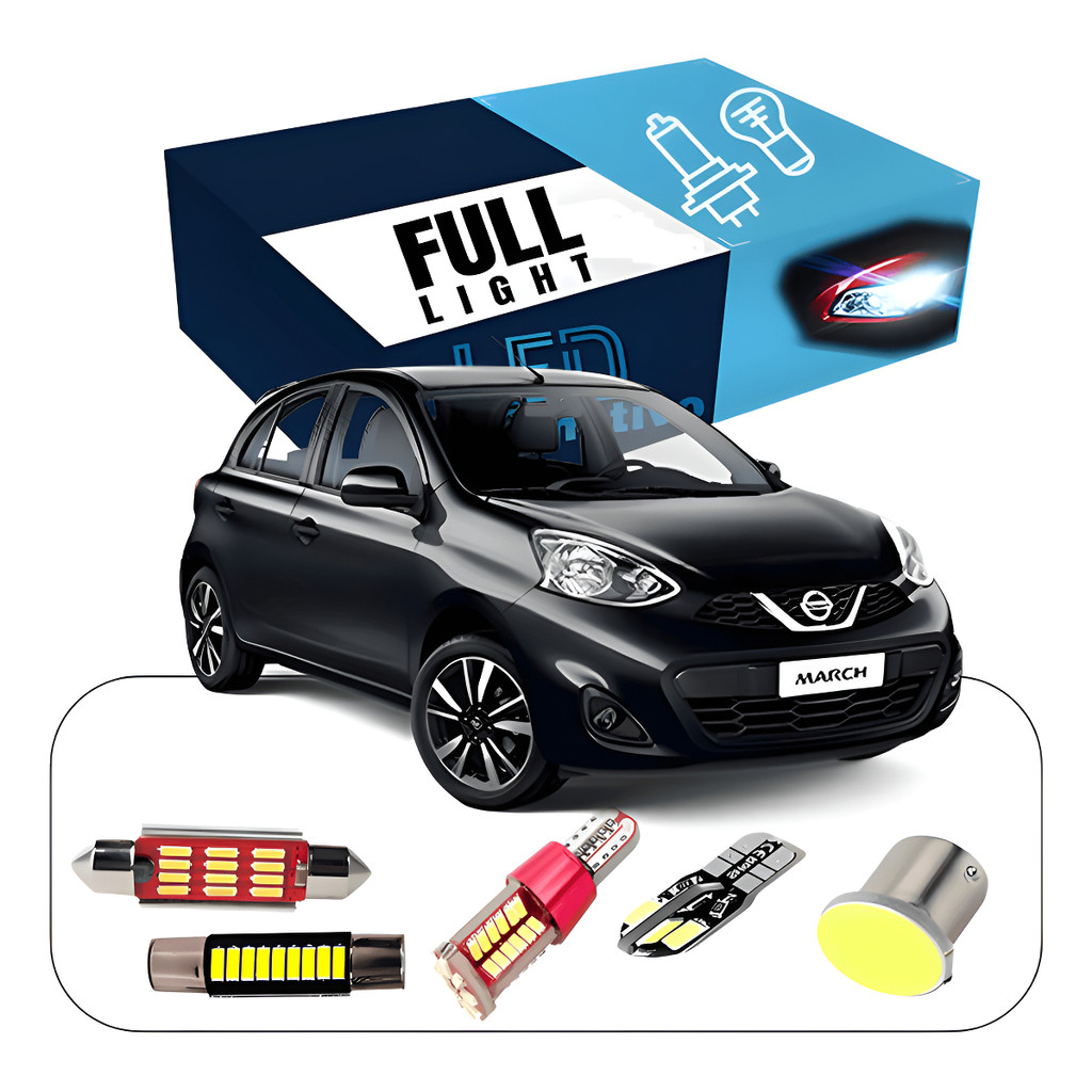 Kit Lâmpada Led Premium Nissan March Pingo Teto Placa Ré