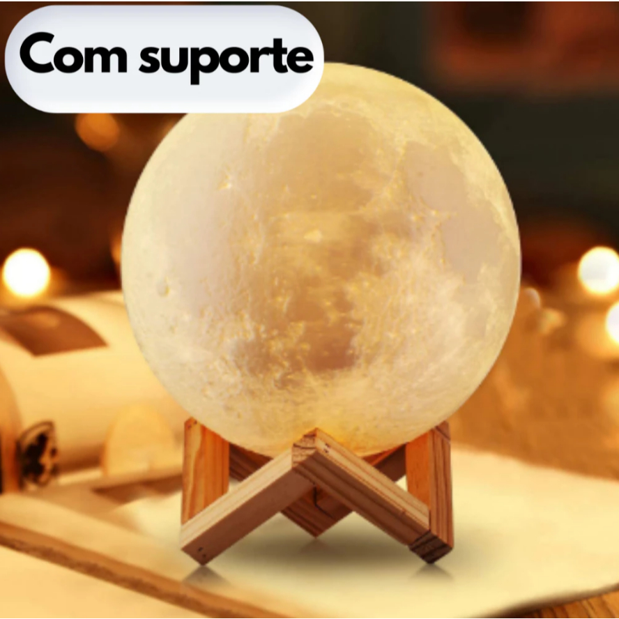 Luminária de Lua 3D LED 10cm Efeito Realista, Luz Noturna para Decoração de Sala e Quarto Premium - Sem Fio