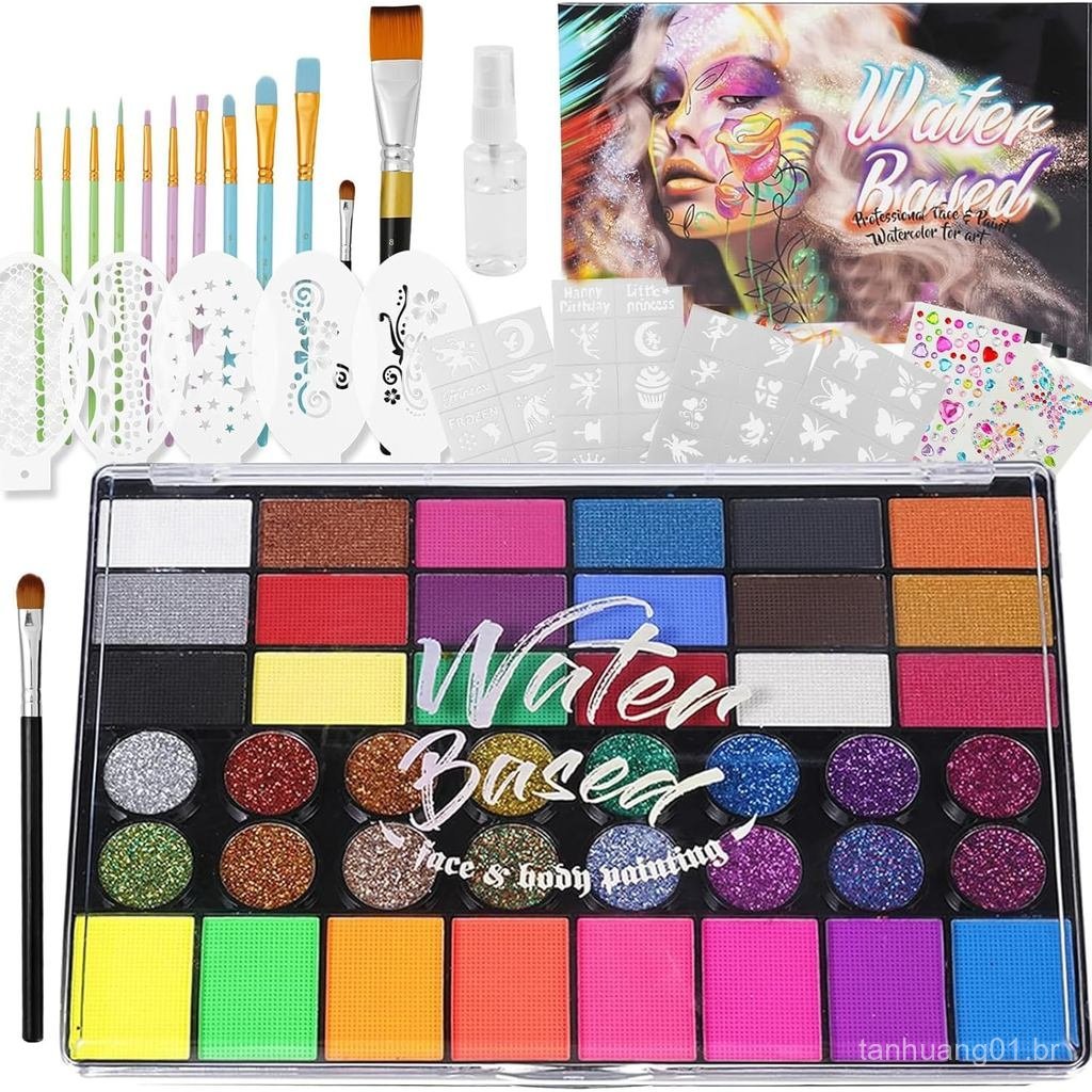 Professional Face Paint Set for 42 Colors Nontoxic Water Activated Face Painting Makeup Palette .Includes Multiple makeu