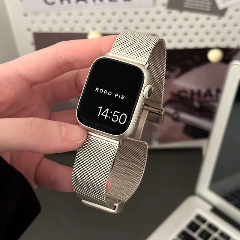 Smartwatch Metal Magnético Pulseira Para Apple Watch 40mm 44mm 38mm 42mm 41mm 45mm 49mm iWatch Malha Respirável Pulseira