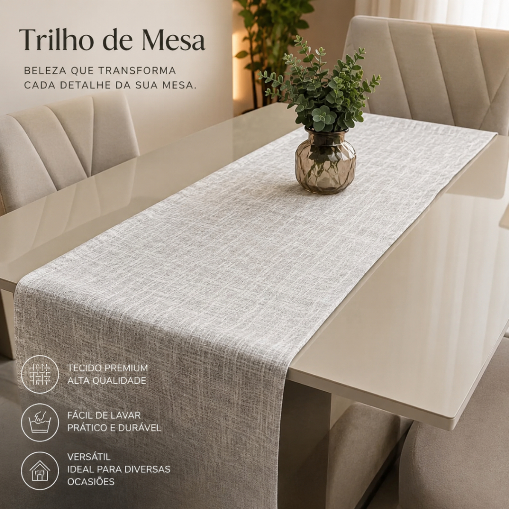 TRILHO CAMINHO DE MESA LINHO PREMIUM DECORAÇÃO E LUXO BAINHA LARGA 4, 6 LUGARES