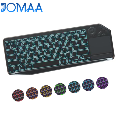 JOMAA Teclado sem Fio Bluetooth+2.4G com Retroiluminação RGB e Touchpad para Smart TV, Tablet e Multimídia, Recarregável