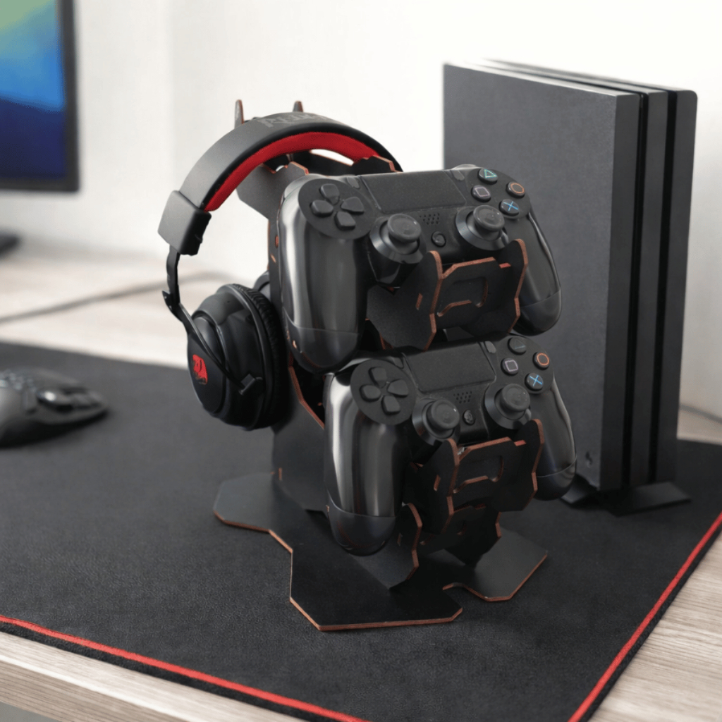 Suporte Organizador de Mesa para Controles e Fone Ps e Xbox MDF - 22,5x15x23cm Praticidade