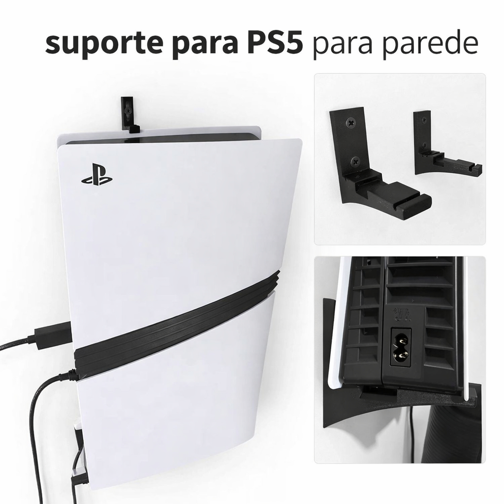 Suporte PS5 Parede | Suporte de Parede para PlayStation 5 | Fixação Segura game console controles fone de ouvido organiz