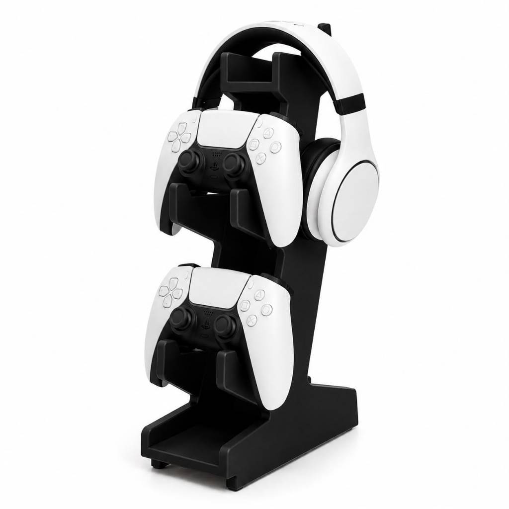 suporte porta controle xbox one x / s ps4 ps5 fone preto mdf