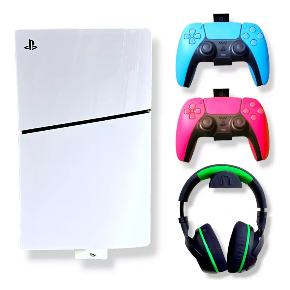 SUPORTE PS5 TODOS OS MODELOS + SUPORTE CONTROLES E FONE + KIT PARAFUSOS