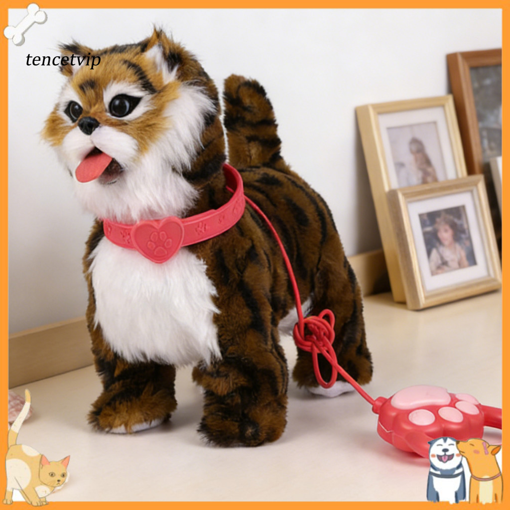 Realistic Toy Dog Electric Plush Pet with Tongue Licking Sounds Walking Cat Plushie Leash – Educational Simulation Stu