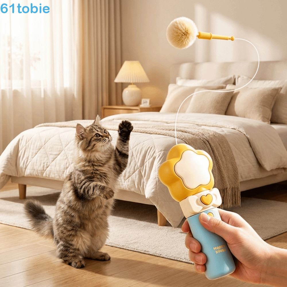 TOBIE Electric Cat Teaser , Varinha Interativa Portátil De Longa Duração Para Gatos , Brinquedo Retrátil Busca De