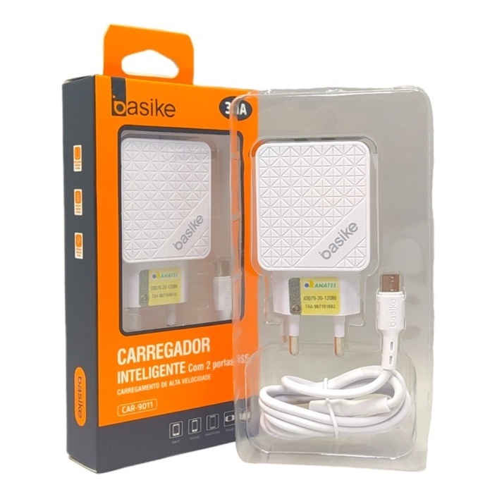 Carregador Celular Turbo Tipo C 2 Usb Smartphone Basike