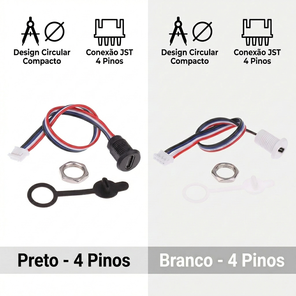 10 Peças Entrada USB Redonda Com Rosca Femea 4 Fios Para Carregar Smartphone Em Barco Caminhao