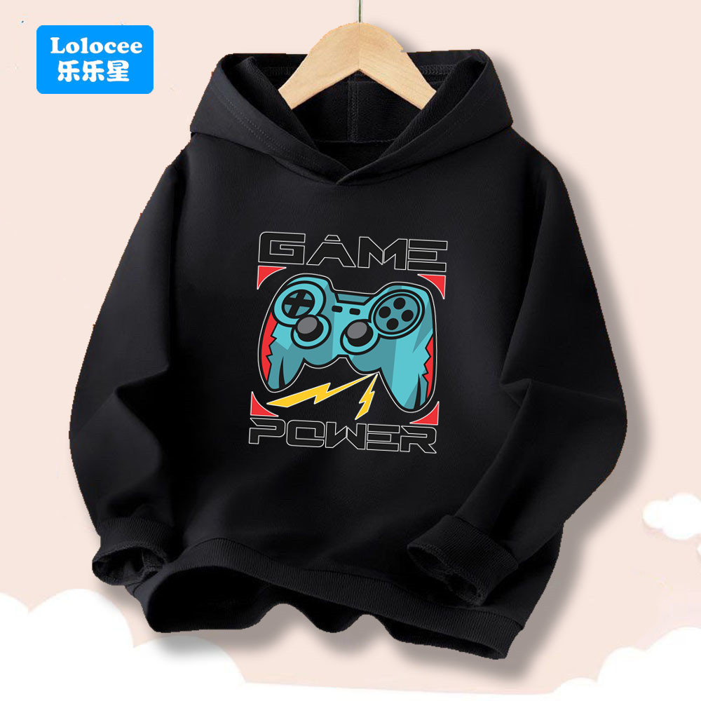 Meninos Jogo Power Gaming Controlador Gráfico Moletom Com Capuz Crianças Manga Longa Fino