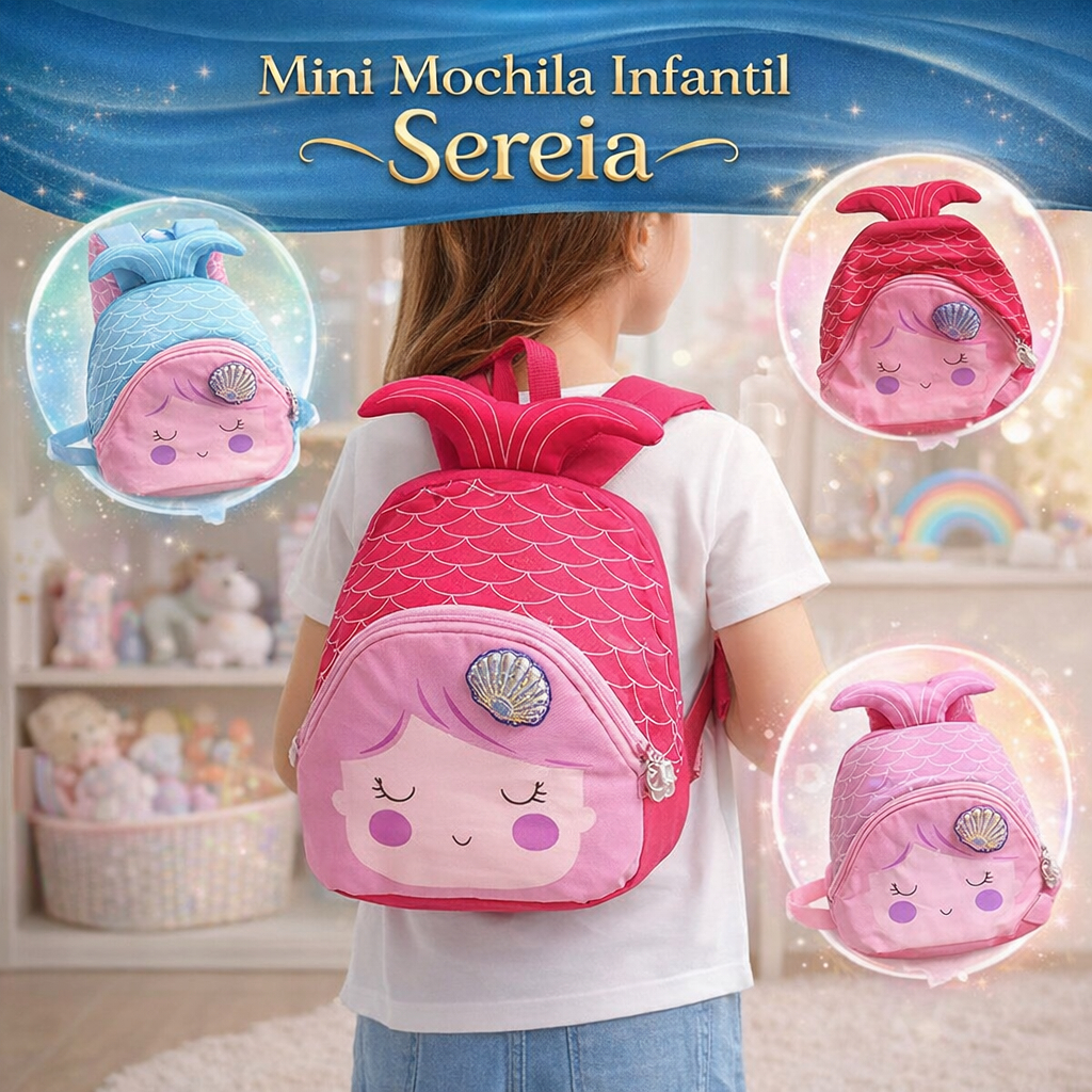 Mini Mochila Infantil Sereia Design Compacto Moderna Moda Infantil Sortida