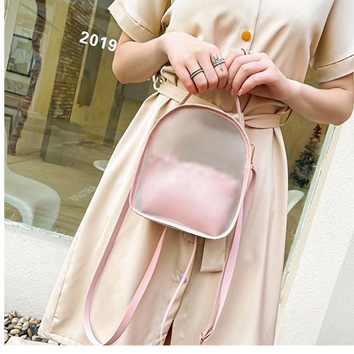 Mini Bolsa Mochila Feminina Transparente Casual CrossBody Minimalista Com Necessaire Leda