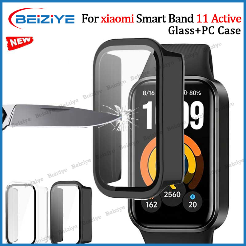 BEIZIYE PC Capa + Vidro para xiaomi Smart Band 11 Active Protetor de Tela à Prova d'Água, Capa Bumper