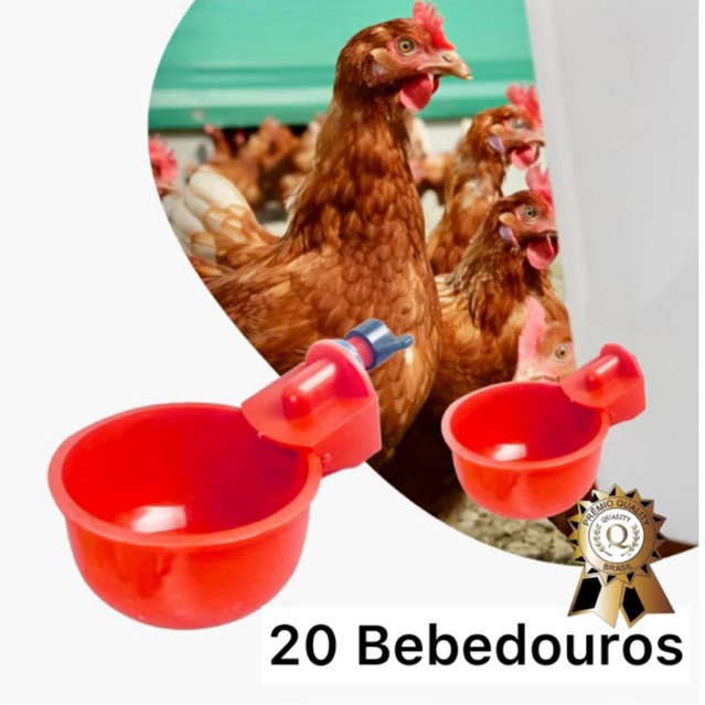 20 Bebedouro Bacia/Copo Automátic de Aves, Galinha- Vermelho, Patos, Peru, Coelho, Capoeira c/rosca - kit com 20