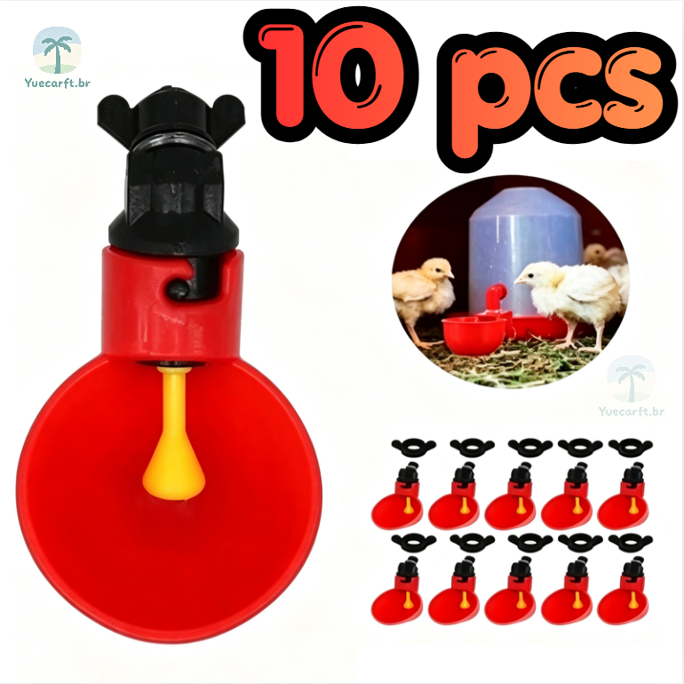 10 Automatic Drinker for Poultry Chickens - Red Water Cup