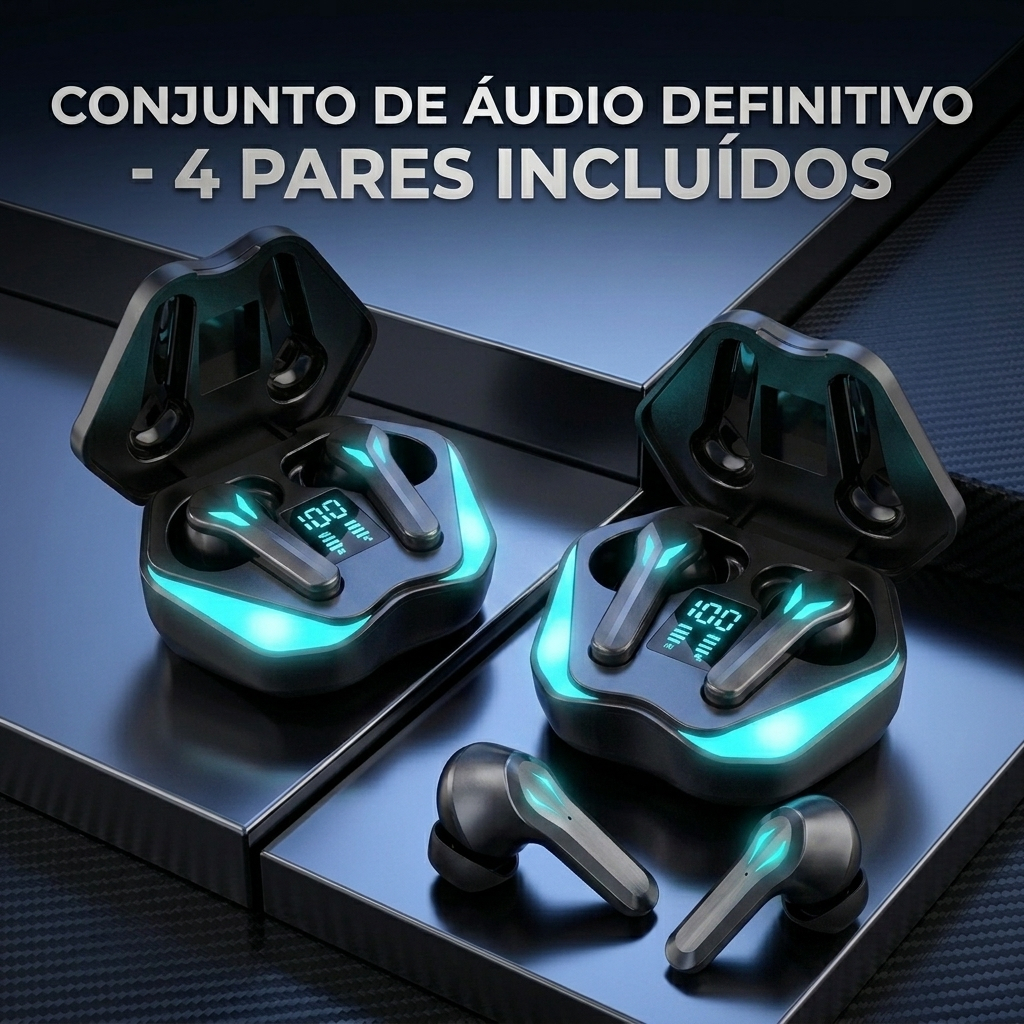 Kit 4  ParesFones De Ouvido Gamer Bluetooth 6.0 RGB Display IPX5 Microfone TWS Bateria Longa Quadruplo Jogos Android iOS