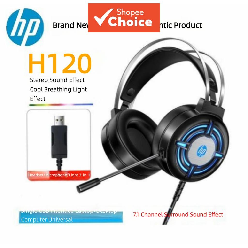 Fones De Ouvido HP H120G Com Fio USB Estéreo Para Jogos Iluminação RGB Microfone Internet Cafés Música Uso Diário Áudio